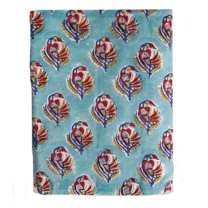 Handmade Bagru Print Textile –  Sky Blue Floral Print Cotton Material