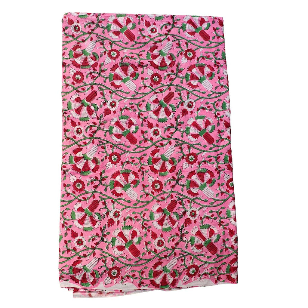 Handmade Bagru Print Textile – Pink Red And Green Floral Cotton Material
