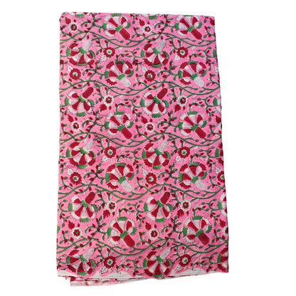 Sanganeri Hand Block Print Cotton Fabric – Pink Red And Green Floral