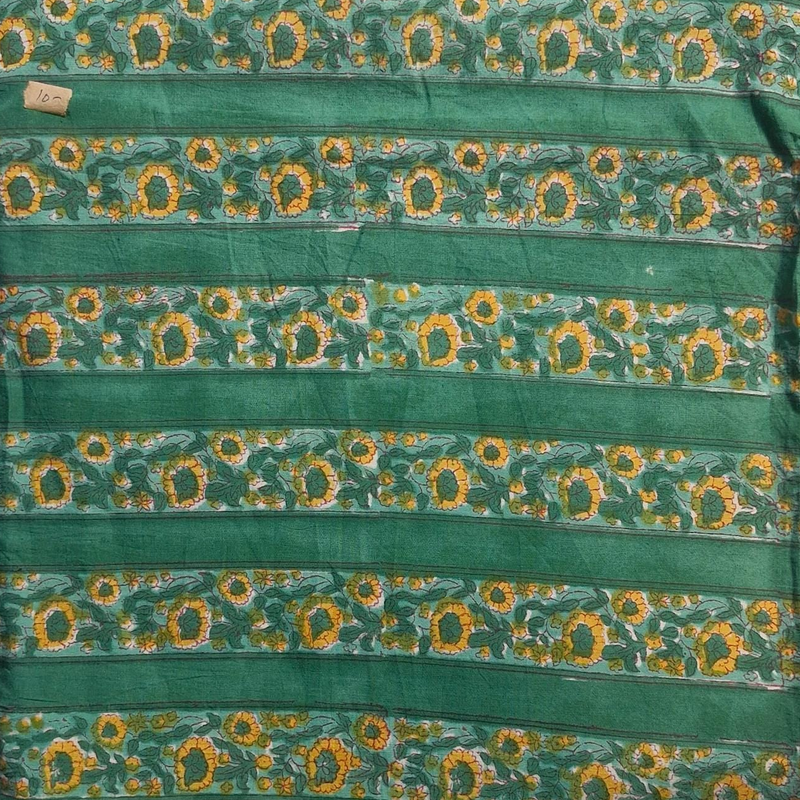 Handblock Printed Sanganeri Cotton Fabric – Green Floral Print Textile by the Yard