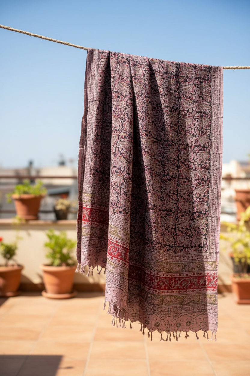 Kalamkari Hand Block Printed Cotton Dupatta – Women's Stole, Multisize