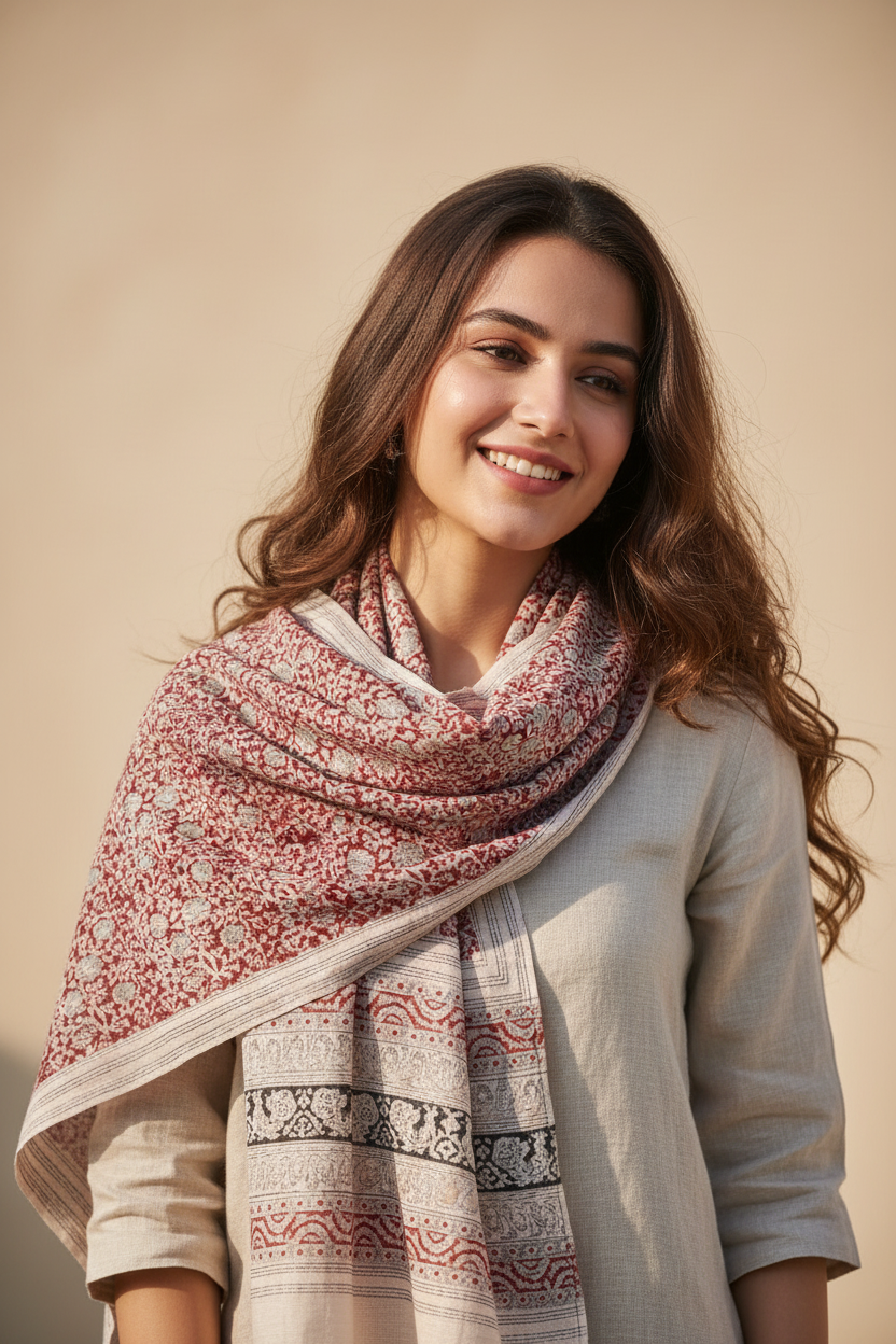 Hand Block Printed Kalamkari Cotton dupatta