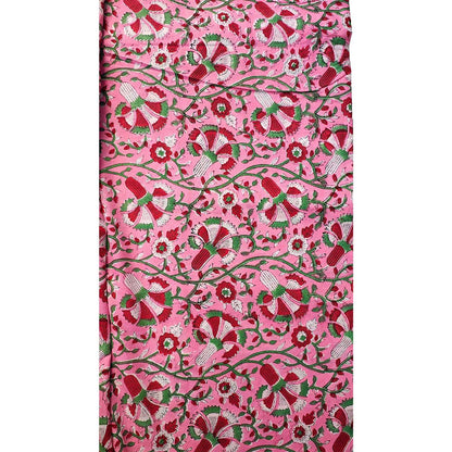 Sanganeri Hand Block Print Cotton Fabric – Pink Red And Green Floral