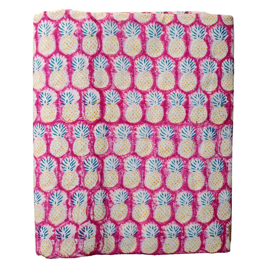 Handmade Bagru Print Textile – Pink And Yellow Floral Cotton Material