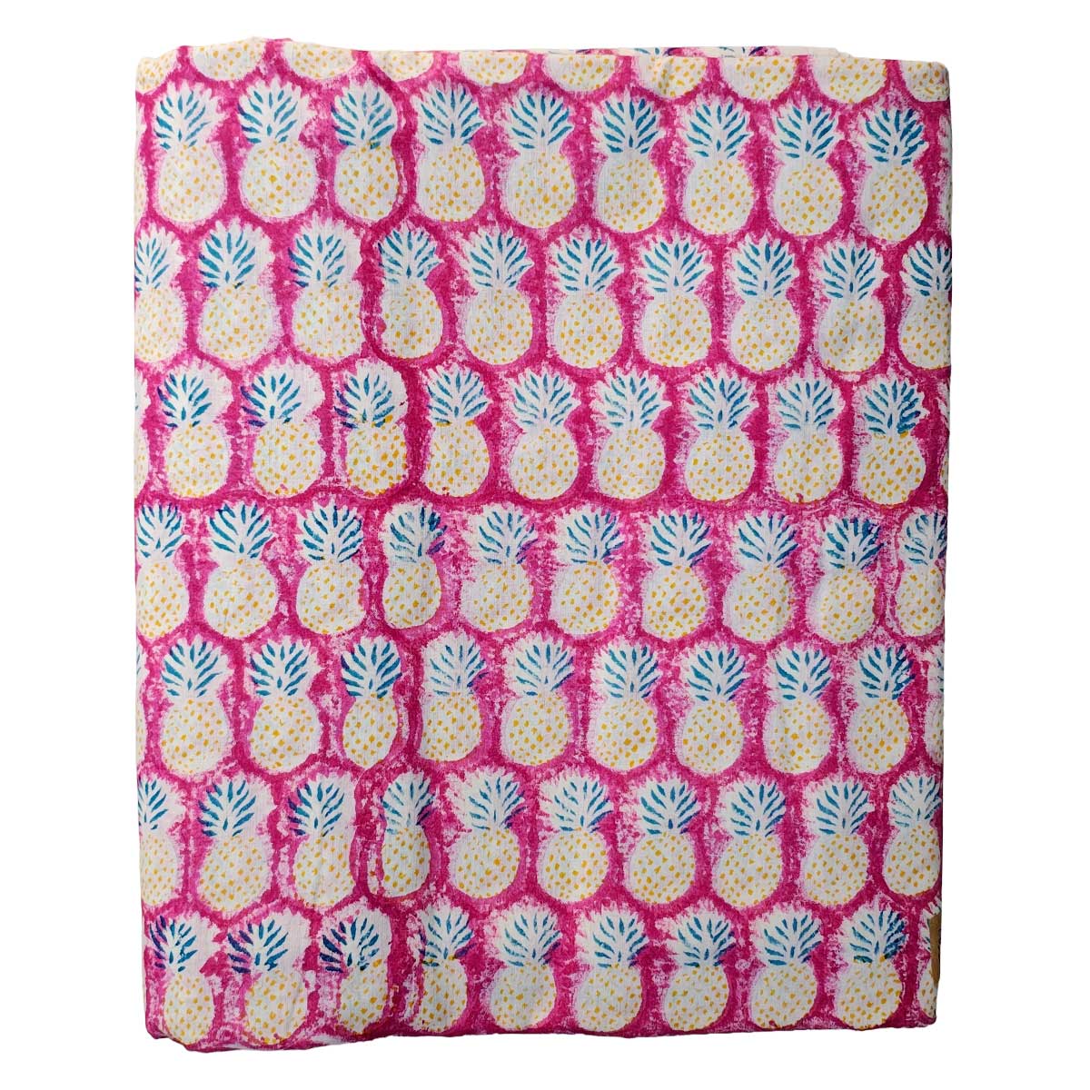 Sanganeri Hand Block Print Cotton Fabric – Pink And Yellow with Pineapple Motifs