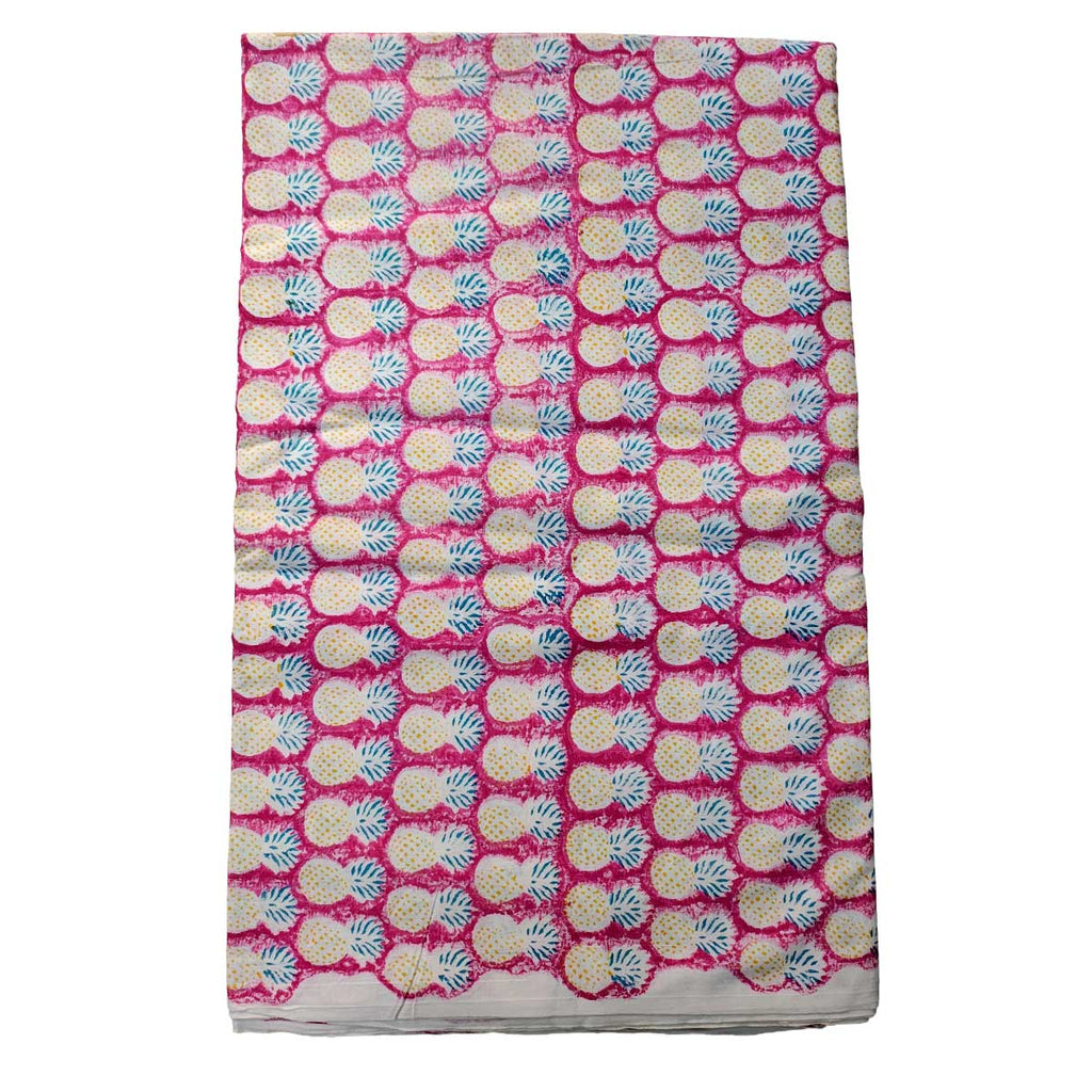 Handmade Bagru Print Textile – Pink And Yellow Floral Cotton Material