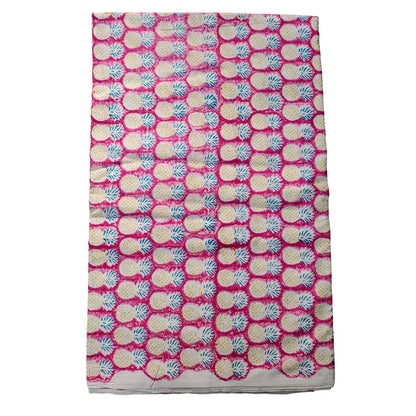 Sanganeri Hand Block Print Cotton Fabric – Pink And Yellow with Pineapple Motifs