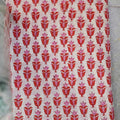 Handmade Bagru Print Textile – White And orange Floral Print Cotton Material
