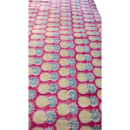 Sanganeri Hand Block Print Cotton Fabric – Pink And Yellow with Pineapple Motifs