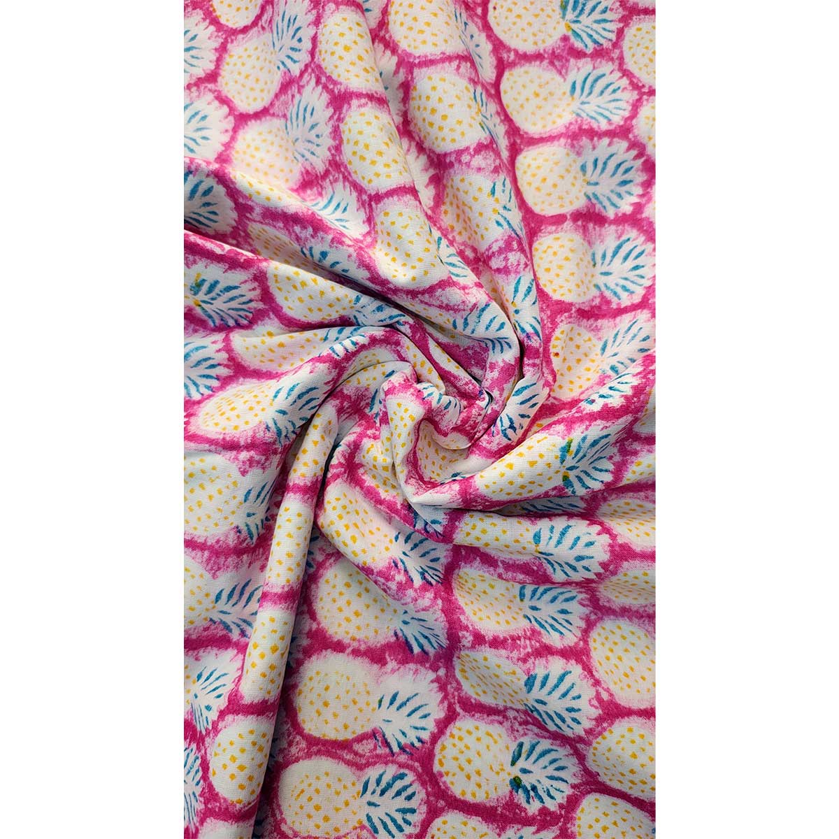 Sanganeri Hand Block Print Cotton Fabric – Pink And Yellow with Pineapple Motifs