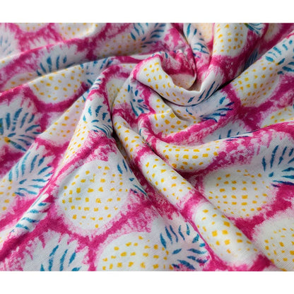 Sanganeri Hand Block Print Cotton Fabric – Pink And Yellow with Pineapple Motifs