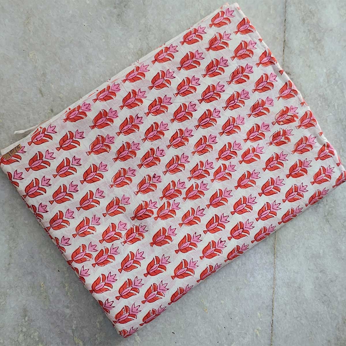 Handmade Bagru Print Textile – White And orange Floral Print Cotton Material