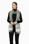 Handwoven Viscose Grey Color Kutch Bhujodi Stole with Tassels (W60cm X L210cm)