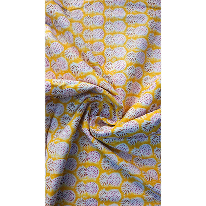 Sanganeri Hand Block Print Cotton Fabric – Mustard Yellow Pineapple Motif