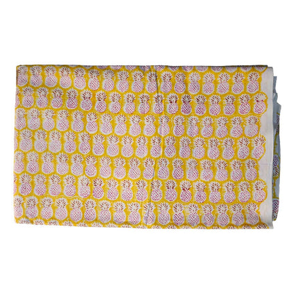 Sanganeri Hand Block Print Cotton Fabric – Mustard Yellow Pineapple Motif