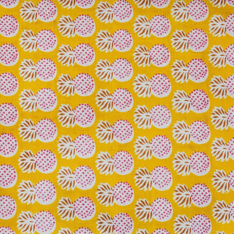 Sanganeri Hand Block Print Cotton Fabric – Mustard Yellow Pineapple Motif