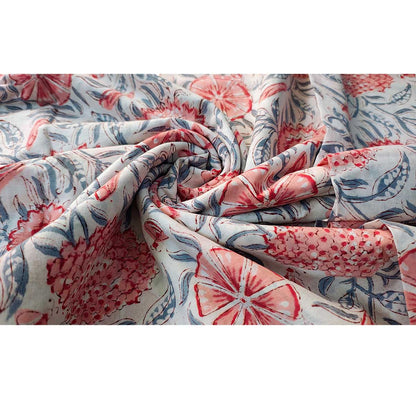 Sanganeri Hand Block Print Cotton Fabric – Coral Floral on Ivory