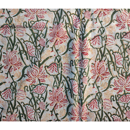 Sanganeri Hand Block Print Cotton Fabric – Green Vine Floral