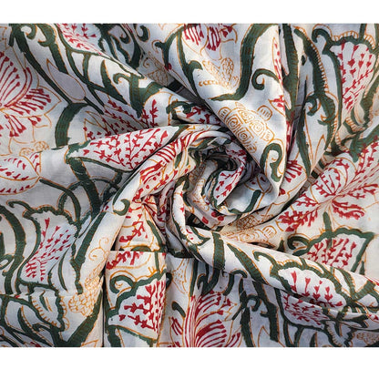 Sanganeri Hand Block Print Cotton Fabric – Green Vine Floral