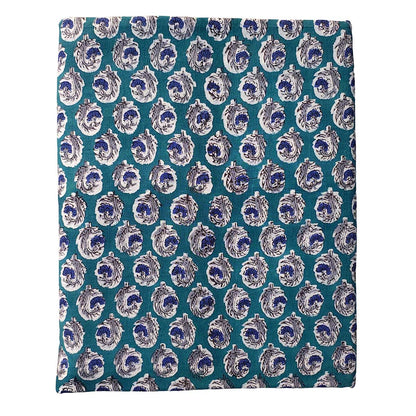 Sanganeri Hand Block Print Cotton Fabric – Teal Paisley Medallion