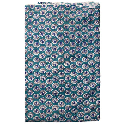 Sanganeri Hand Block Print Cotton Fabric – Teal Paisley Medallion