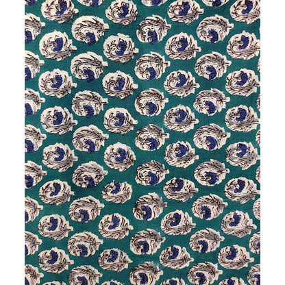 Sanganeri Hand Block Print Cotton Fabric – Teal Paisley Medallion