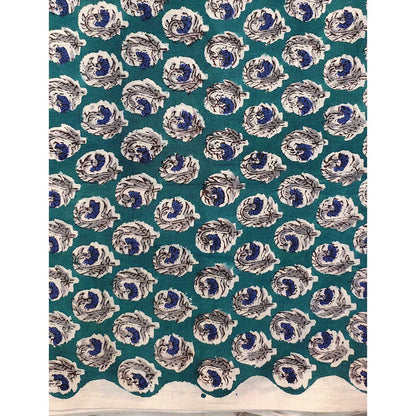 Sanganeri Hand Block Print Cotton Fabric – Teal Paisley Medallion