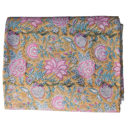 Sanganeri Hand Block Print Cotton Fabric – Golden Floral Bouquet