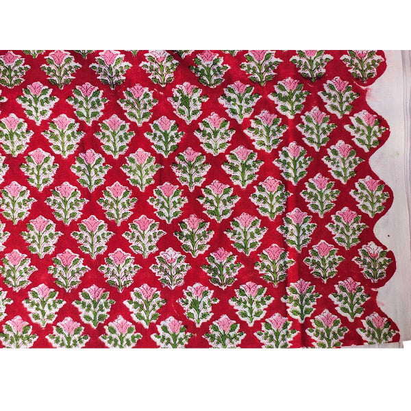 Sanganeri Hand Block Print Cotton Fabric – Red Floral Trellis