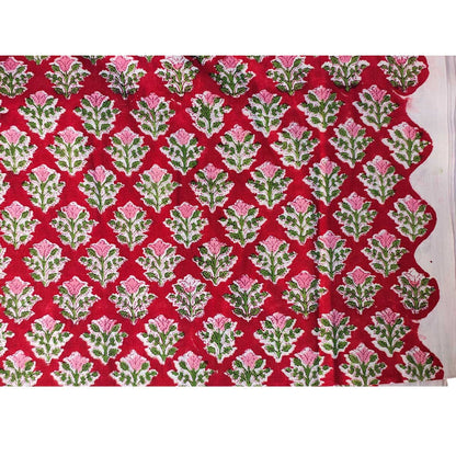 Sanganeri Hand Block Print Cotton Fabric – Red Floral Trellis