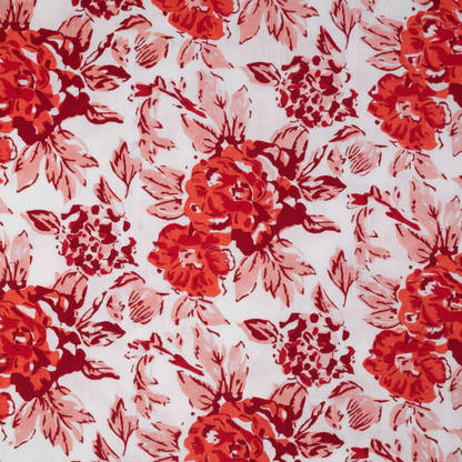 Sanganeri Hand Block Print Cotton Fabric – Rust Rose Floral
