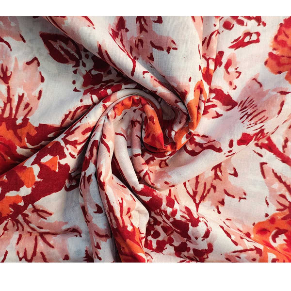 Sanganeri Hand Block Print Cotton Fabric – Rust Rose Floral