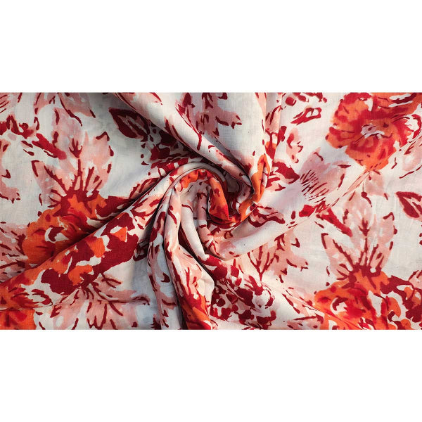 Sanganeri Hand Block Print Cotton Fabric – Rust Rose Floral