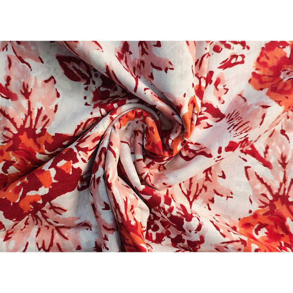 Sanganeri Hand Block Print Cotton Fabric – Rust Rose Floral