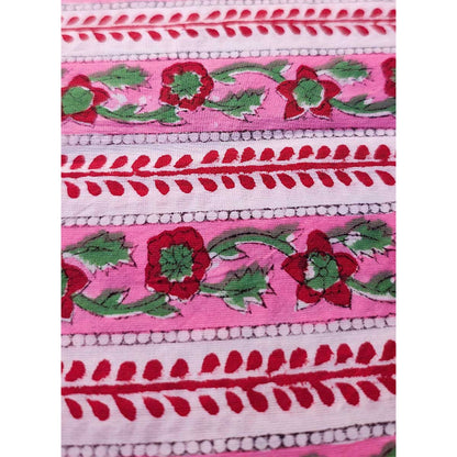 Sanganeri Hand Block Print Cotton Fabric – Pink Floral Stripe