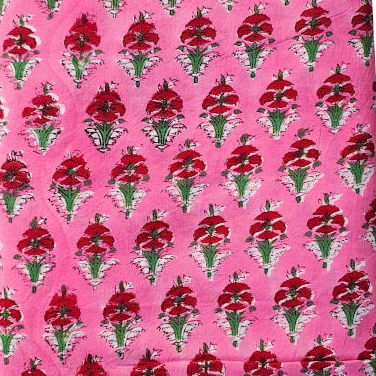 Sanganeri Hand Block Print Cotton Fabric – Pink Floral Booti