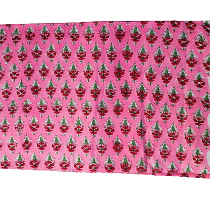 Sanganeri Hand Block Print Cotton Fabric – Pink Floral Booti