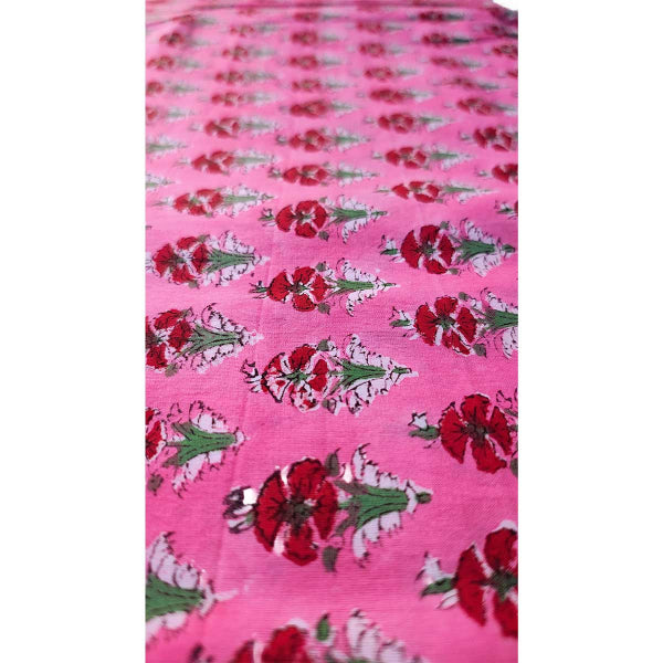 Sanganeri Hand Block Print Cotton Fabric – Pink Floral Booti