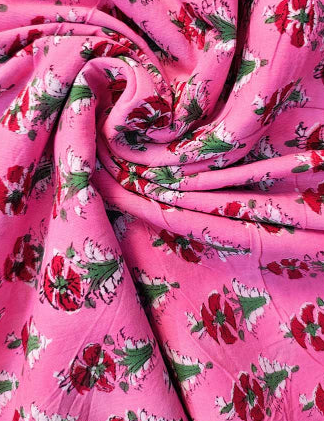 Sanganeri Hand Block Print Cotton Fabric – Pink Floral Booti