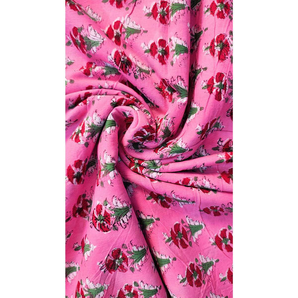 Sanganeri Hand Block Print Cotton Fabric – Pink Floral Booti