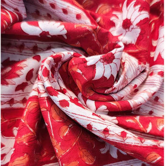 Sanganeri Hand Block Print Cotton Fabric – Red Floral Vine Stripe