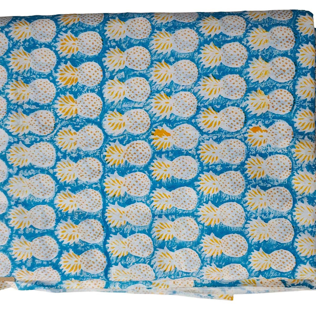 Handmade Bagru Print Textile – Light Blue Floral Cotton Material