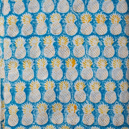 Sanganeri Hand Block Print Cotton Fabric – Light Blue Pineapple Motifs