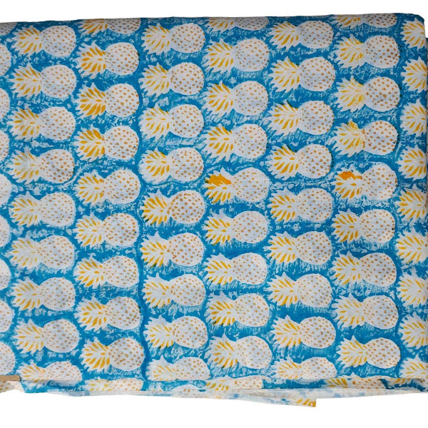 Sanganeri Hand Block Print Cotton Fabric – Light Blue Floral