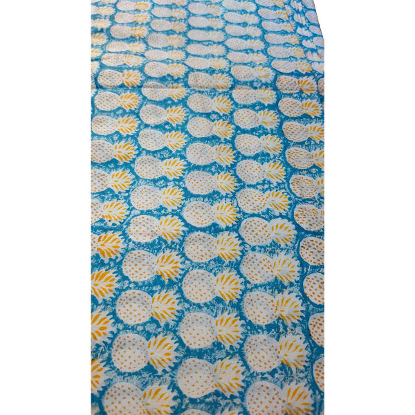 Handmade Bagru Print Textile – Light Blue Floral Cotton Material