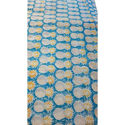 Sanganeri Hand Block Print Cotton Fabric – Light Blue Pineapple Motifs