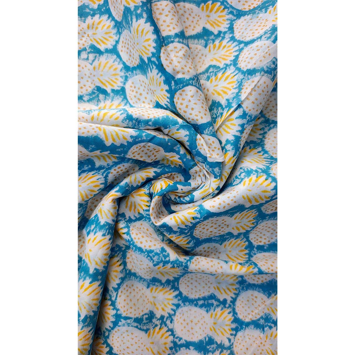 Handmade Bagru Print Textile – Light Blue Floral Cotton Material