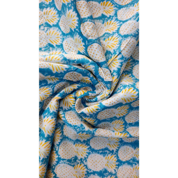 Handmade Bagru Print Textile – Light Blue Floral Cotton Material