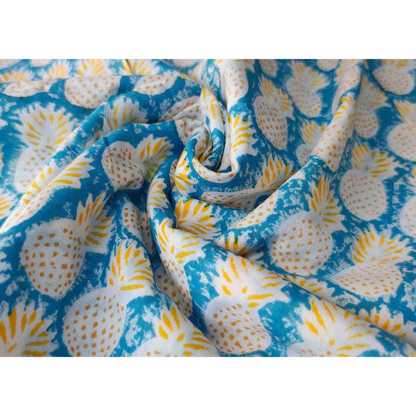Handmade Bagru Print Textile – Light Blue Floral Cotton Material