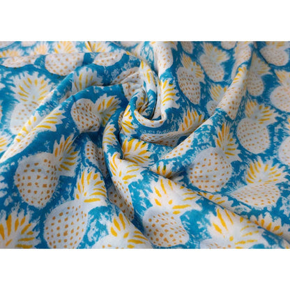 Sanganeri Hand Block Print Cotton Fabric – Light Blue Pineapple Motifs